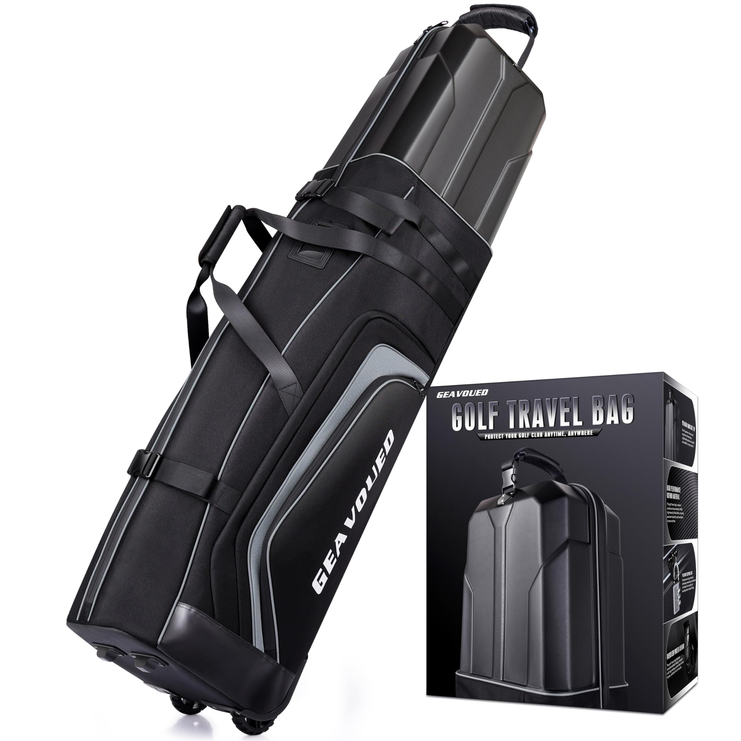 GEAVOUED Golf Travel Bag with Hard Top and Wheels, Premium Oxford